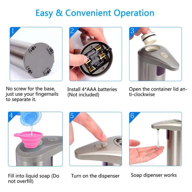 slicillo Infrared Automatic Soap Dispenser Soap Sensor Dispenser, Stainless Steel Touchless Soap Dispenser with Waterproof Base for Bathroom Kitchen Hotel - Image 5
